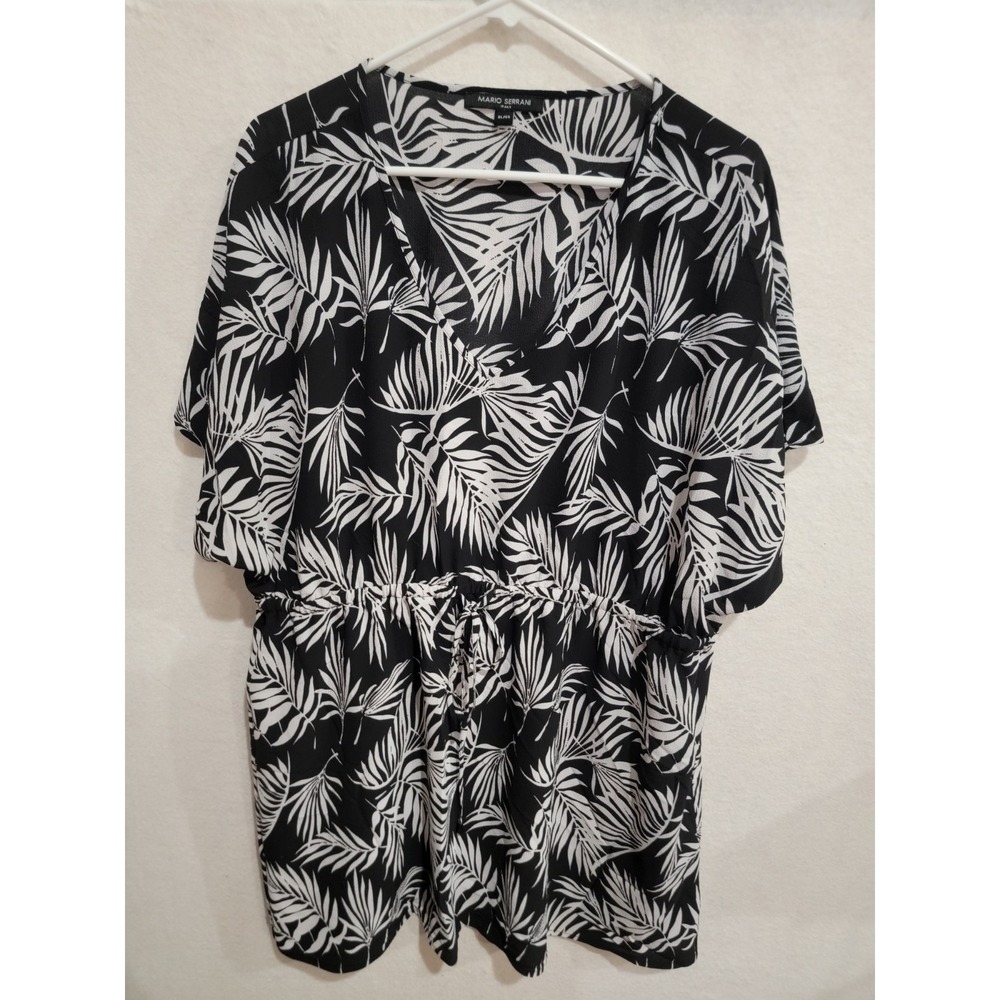 Mario Serrani Ladies XL V-Neck Tunic‎ Swim Beach Cover Up Black/White Medium
